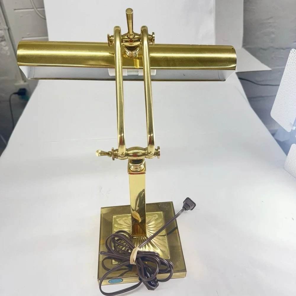 Brass Adjustable Piano Banker Library Desk Lamp Vintage Dual Bulb Excellent